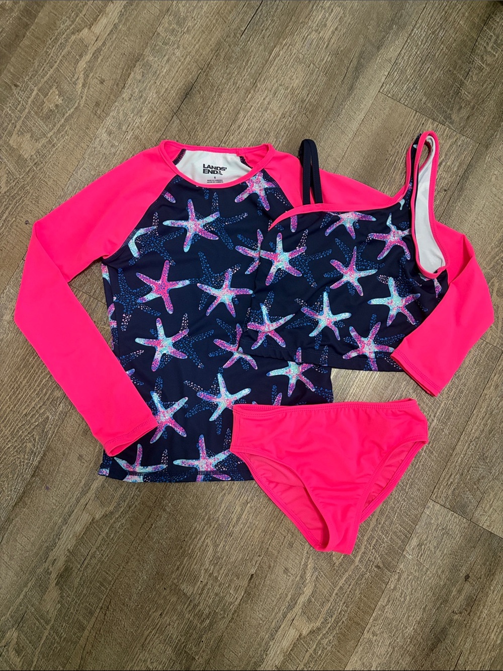 Girls Pink and Navy Starfish 3-Piece Swim Set